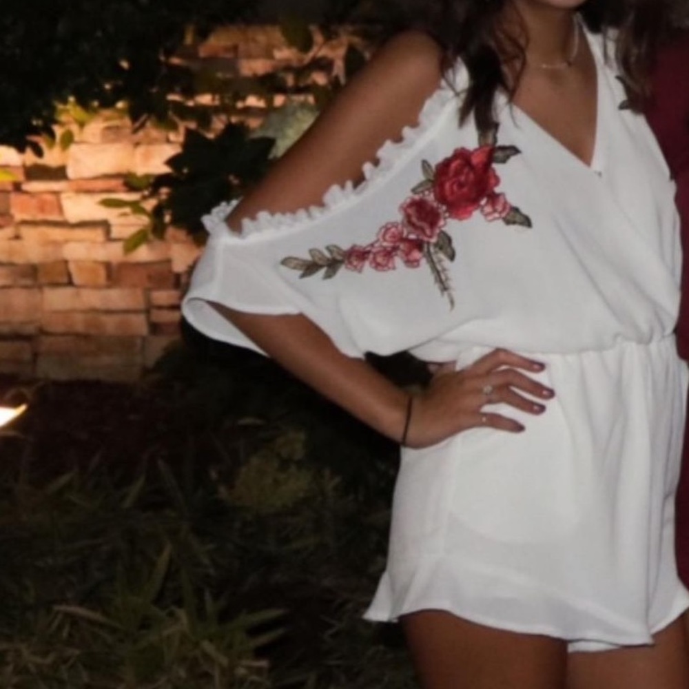 White Romper with floral patches